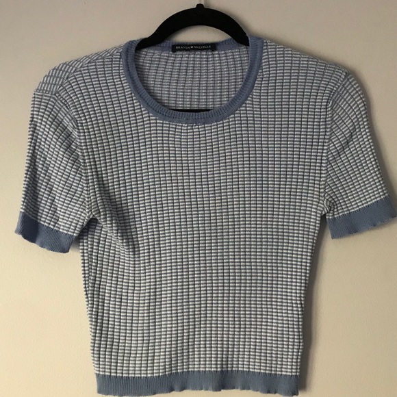 Brandy Melville Tops - Brandy Melville Blue and White Striped Tee